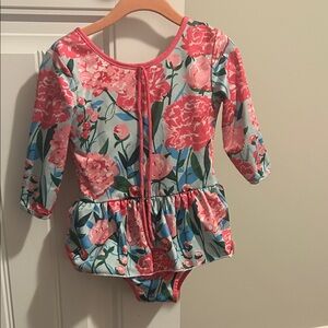 Sweet Honey brand, Floral 3/4 Sleeve Leotard with skirt and low back
